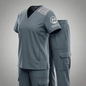 Ensemble de blouses médicales unisexes, uniforme extensible, haut et pantalon, bordure contrastée, infirmière, médecin, vêtements de travail d'hôpital, sergé de polyester - Product Image 2