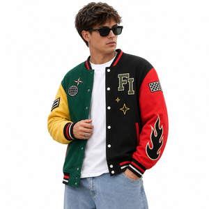 Vestes de baseball décontractées pour hommes, style universitaire, à manches longues, patchwork, avec logo personnalisé, tendance - Product Image 2