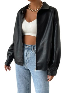 Chaquetas de Cuero Negras Personalizadas de Alta Calidad y Talla Grande para Mujer, Chaqueta de Cuero con Mangas de Cuero para Mujer - Product Image 3