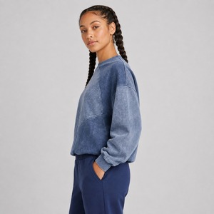 Sweat-shirt oversize pour femme, coupe épaule tombante, délavé à l'acide, personnalisé, été, couleur unie, polyester/coton, anti-boulochage - Product Image 4