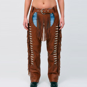 Suede Leather Made <b>Chaps</b> Stylish Fringes Design Multi Pockets Custom Made Adult Size Horse <b>Riding</b> <b>Chaps</b> - Product Image 4