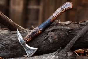 Handmade <b>Axe</b> Carbon Steel Blade With Etching <b>Wood</b> Handle With Leather Sheath Outdoor Knife - Product Image 4