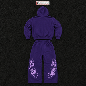 Ensemble de survêtement pour homme avec motif étoile violette, sweat-shirt à capuche et pantalon de jogging, streetwear, pull à capuche, pantalon de survêtement assorti, deux pièces - Product Image 6