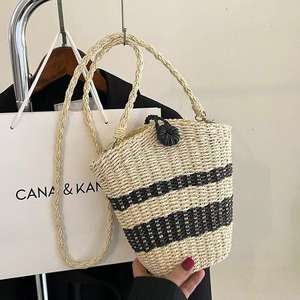 Nuevo Bolso de Cubo para Mujer de Moda Vintage, Tejido de Paja, con Cierre de Cremallera y Correa Única, para Compras al Aire Libre en Invierno (Fried Dough Twists) - Product Image 1