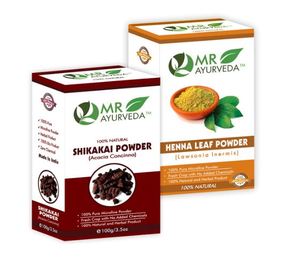 MR Ayurveda Combo de Polvo de Shikakai y Henna 100% Herbal - Tamaño Pequeño (100g Cada Uno) Marrón Oscuro/Marrón Claro para Cabello de Bebé - Product Image 1