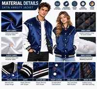 Blousons universitaires en satin d'hiver haut de gamme, broderie personnalisée, doublure matelassée chaude, pour hommes et femmes, vêtements d'extérieur de style Letterman pour équipes sportives