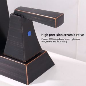 Rubinetto per lavabo bagno in bronzo anticato con 2 maniglie, rubinetto da lavabo a 4 pollici con attacco centrale, scarico a scomparsa a 3 fori, linea di alimentazione a foro singolo - Product Image 4