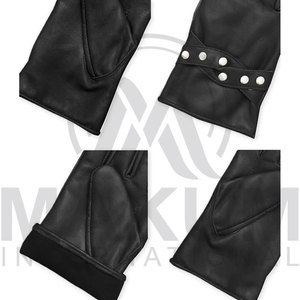 Black Leather Winter Gloves Wrist Length Thermal Unlined Plain Style Daily Use winter gloves - Product Image 2