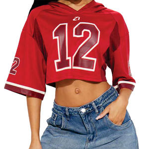 Camiseta Deportiva Personalizada para Mujer, Estilo Jersey de Fútbol Americano Rojo, Corta, con Capucha, Manga Corta, Sublimación, Impresión de Número, Proveedor de Ropa Urbana - Product Image 3