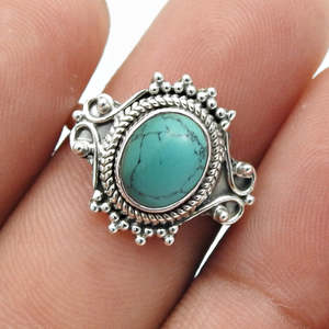 Anillo de Plata de Ley 925 con Turquesa Verde Ovalada de Estilo Bohemio, Joyería de Plata al por Mayor - Product Image 3
