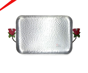 Plateau de service moderne en métal martelé argenté de qualité supérieure, écologique, avec poignée en forme de branche dorée, idéal pour le Ramadan, les mariages, les aliments et les collations - Product Image 5