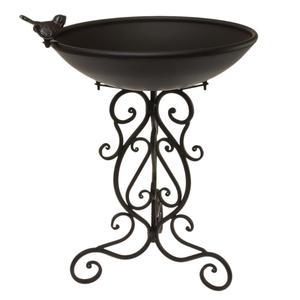 Bain d'oiseaux vintage en fer noir pour jardin, avec piédestal en métal décoratif et figurines d'oiseaux - Product Image 3
