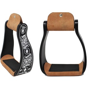 Selle de cheval de qualité supérieure, étriers en aluminium gravés pour l'équitation western, recouverts de cuir, design et logo personnalisables - Product Image 1