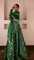 Lehenga en soie Banarasi de couleur verte avec broderie en organza, dupatta, tenue de mariée, tenue de soirée pour femmes