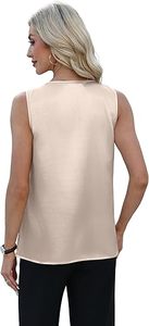 Elegante Blusa de Seda sin Mangas con Cuello en V para Mujer, Color Sólido, Satén, Largo Regular, Tejido de Seda - Product Image 3