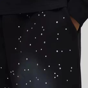 Pantalon de survêtement streetwear personnalisé avec strass, coupe oversize vintage, en molleton épais, délavé à l'acide, jambe droite, style baggy - Product Image 5
