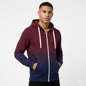 Custom Two-Tone Full Zip Hoodie for Men | Premium Cotton Fleece Gradient Zip-Up Hoodie | OEM ODM Streetwear Sweatshirt - Product Image 4