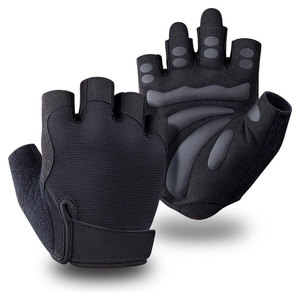 Gants de cyclisme demi-doigts noirs en tissu tissé antidérapants à enfiler unisexes universels toutes saisons respirants pour la course - Product Image 1
