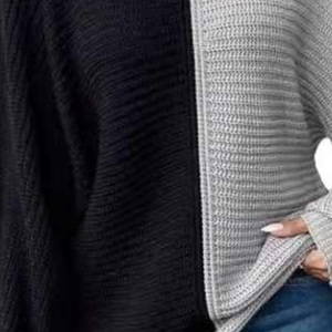 Women's Asymmetric Color Block Knitted Pullover Crew Neck Long Sleeve Batwing Sweater Anti-Pilling Autumn Wear - Product Image 5