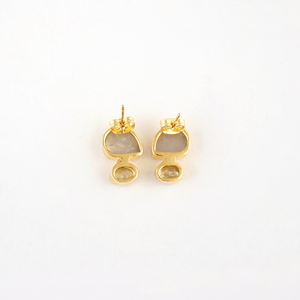 Natural raw look blue fire moonstone with baroque pearl <b>drop</b> stud earring 18k gold plated double stone fashion jewelry earrings - Product Image 6