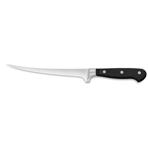 Cuchillos profesionales para filetear de 7 pulgadas, hoja curva afilada de acero inoxidable con mango ergonómico negro de triple remache para filetear pescado - Product Image 1