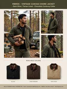 Veste décontractée pour homme en toile de coton vert olive, imperméable, respirante, cirée, col montant, fermeture éclair sur le devant, style workwear, pour l'automne - Product Image 3