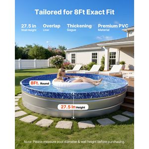 Telo per Piscina Rotondo Sovrapposto da 25m, 8ft, in Vinile Resistente, Facile da Installare, Impermeabile, Spessore Parete PE 1.5mm - Product Image 2
