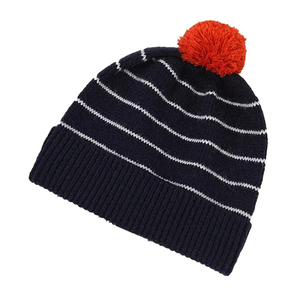 Unisex Striped Beanie <b>Hat</b> Knitted Winter <b>Cap</b> with Pom Pom 100 Acrylic Cuffed Design for Adults 56-58CM Head Circumference - Product Image 3