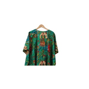 Túnica de Algodón con Estampado Floral Tejido, Estilo Indio, Cuello en V, Manga Corta, con Cordón Ajustable, para Mujer, Ropa de Playa, Verano, Casual, Holgada, Maxi - Product Image 4