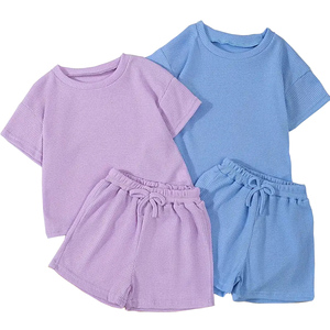 Conjunto de 2 Piezas de Camiseta y Pantalones Cortos de Algodón para Bebé Unisex, Color Sólido, Cuello Redondo, Manga Corta, Atuendo Informal de Verano, Transpirable y Ligero - Product Image 1