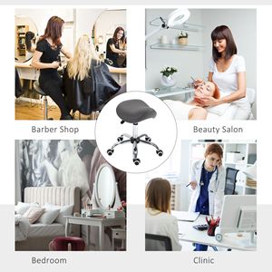 Sgabello Ergonomico con Rotelle in Pelle PU, Altezza Regolabile, Sedia Idraulica da Spa in Grigio per Arredamento Salone - Product Image 5