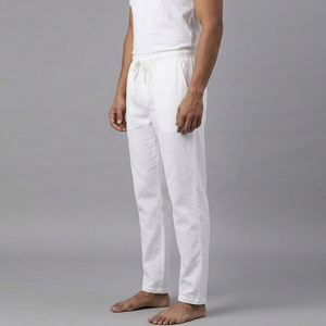 Men's White 100% Cotton <b>Drawstring</b> Waist Sleepwear Pajamas <b>Trouser</b> With Pockets Summer Wear Nightwear Pajamas Pants Mens - Product Image 4