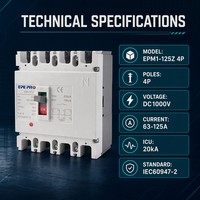 Mini-interrupteur différentiel intelligent à commande facile, réglable, DC 1000V, en cuivre, 125A, capacité de coupure 20kA, unité de déclenchement thermique-magnétique, étanche, MCCB