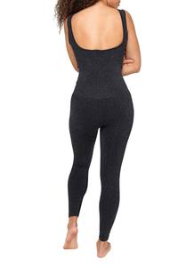 Body de moda con brillo, negro, sin mangas, elástico, cuello redondo, estilo largo, al por mayor, monos de fitness - Product Image 2