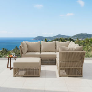 Conjunto de Tumbonas Modernas para Exteriores con Estructura de Aluminio y Cojín de Cuerda Tejida Resistente al Sol para Uso en Hoteles y Villas - Product Image 1