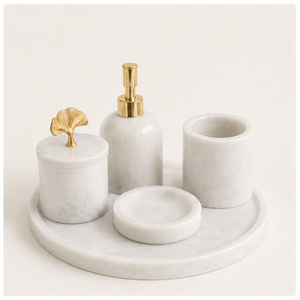 Natural White Marble Bathroom Accessory Set Modern Handcrafted Stone Organizer with Soap Dispenser <b>Toothbrush</b> <b>Holder</b> Best Price - Product Image 6