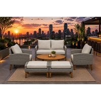 Ensemble de canapé d'extérieur contemporain en rotin imperméable avec coussins, table basse, rotin PE résistant aux UV, mobilier de jardin écologique