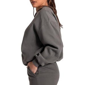 Sudadera Oversize de Cuello Redondo para Mujer, Color Sólido, Hombros Caídos, Logotipo Bordado, Tejido de Algodón Transpirable, Ropa de Otoño - Product Image 6