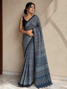 Sari en soie modale de qualité supérieure Ajrakh, collection de vêtements de soirée de créateurs - Product Image 1