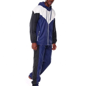 Color Block Hooded <b>Nylon</b> Casual Tracksuit Set Windbreaker Jacket and Jogger <b>Pants</b> Men Streetwear Sportswear - Product Image 3