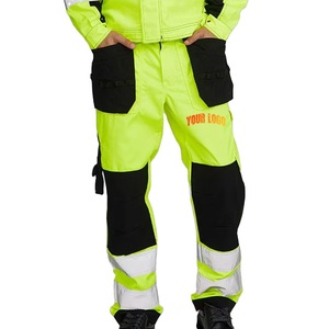 Men <b>High</b> Visibility Work Pants Fluorescent Reflective Safety <b>Trousers</b> With Logo Printing Oem Service - Product Image 1