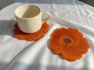 Resin RoundFlower Shape Plastic Coasters Orange Retro Design Edge Glam <b>Table</b> Mats Reusable 400mm Tea Coaster For <b>table</b> Home Deco - Product Image 3