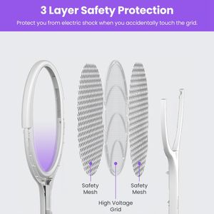 Raqueta Eléctrica Antimosquitos 3 en 1, Varilla Telescópica Giratoria de 90 Grados, Matamosquitos de Mano para Interiores y Exteriores - Product Image 4