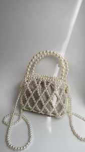 Sac seau en perles de bois fait main, style bohème, sac fourre-tout à cordon, couleur marron naturel, décoration intérieure - Product Image 2