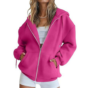 Sweat à capuche zippé surdimensionné pour femme avec logo personnalisé, impression en relief, couleur unie, chaud pour l'hiver, en molleton de coton respirant, entièrement zippé - Product Image 4