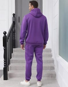 <b>Men's</b> Purple Hooded Sweatshirt And Pants Tracksuit Solid Color Casual Full Sleeve 100% Cotton Breathable Regular Fit - Product Image 2