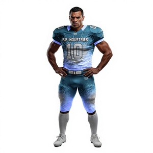 Uniformes de Fútbol Americano Estilo Profesional Color Verde Azulado, Jersey Personalizado con Pantalones Número 10, Equipación Completa para Equipo de B.B Industries - Product Image 1
