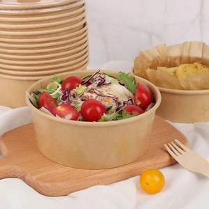 32 oz Eco Friendly Kraft Paper Food <b>Bowls</b> <b>with</b> Clear Plastic <b>Lids</b> Disposable Takeaway Containers for Salad Soup and Noodles - Product Image 1