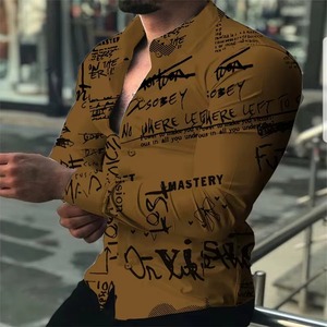 Chemise Homme 7 Couleurs Imprimé Lettres 3D Manches Longues Coupe Ample Printemps Vacances Plage Grande Taille 6X Col V Tissu Tissé - Product Image 3