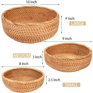 Custom Size Round Shape Woven Serving Rattan Fruit Round Basket Tabletop Decoration Kitchen Ware Multipurpose Usage Serving <b>Tray</b> - Product Image 4